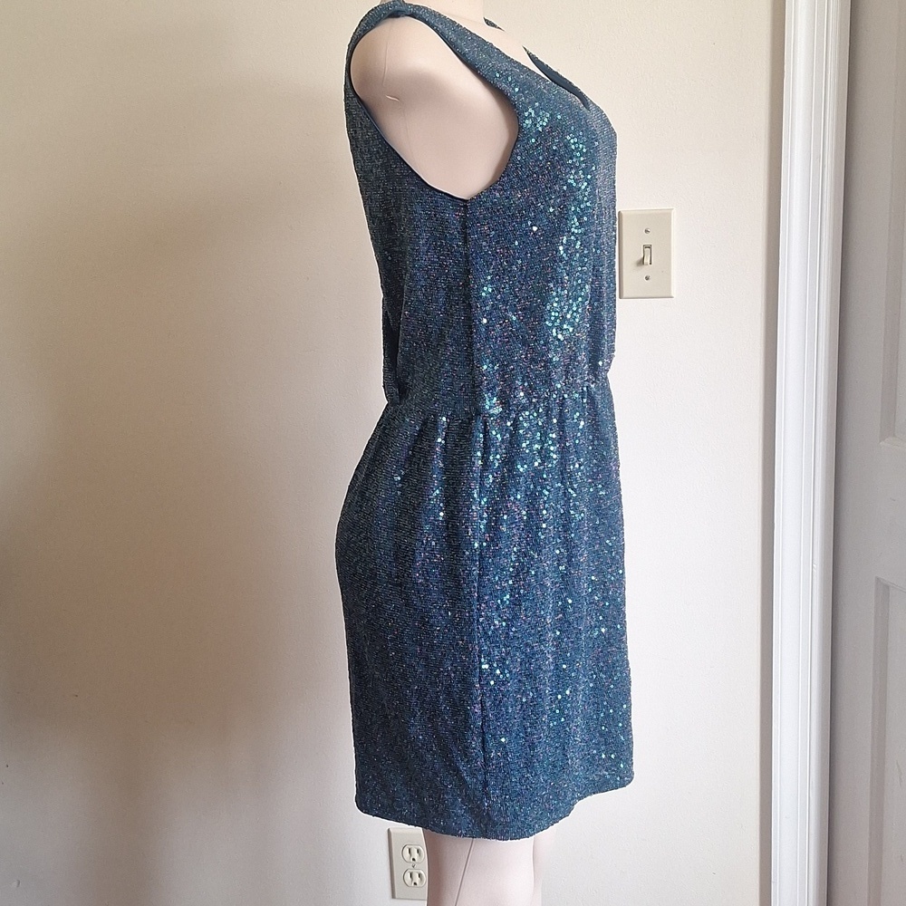 Express Modern Showgirl Teal Sequin Mini Dress Size M - Picture 8 of 10